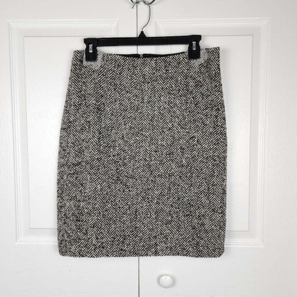 Vintage Laundry Shelli Segal Leather Wool Skirt 6 Herringbone Mixed Media 90s - Picture 10 of 15